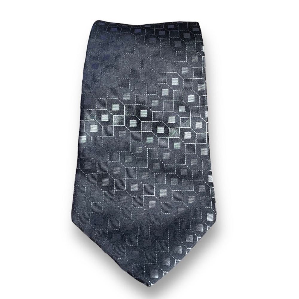 Vintage Ninties CK Calvin Klein Tie Black Gray Geometric Pattern